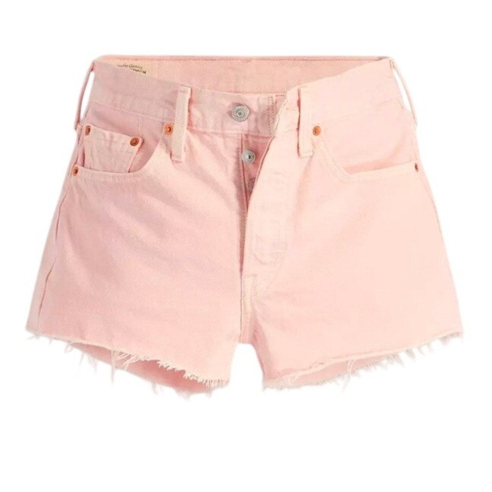 Levi's Shorts Women 27 Pink 501 Original High Rise Raw Hem Button Fly Denim